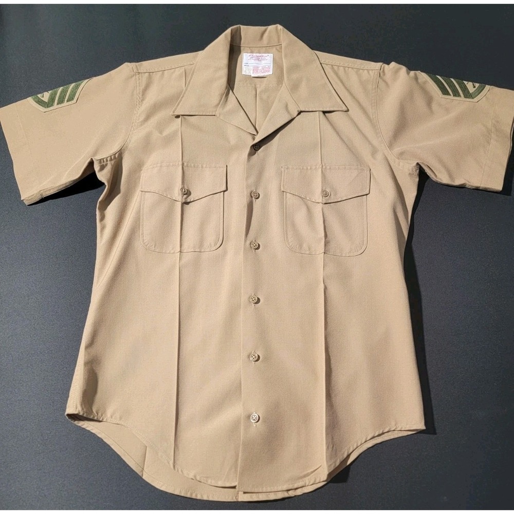 United States Marine‎ Corps Creighton 15 1/2 Medium Khaki Uniform Shirt E6 Ssgt